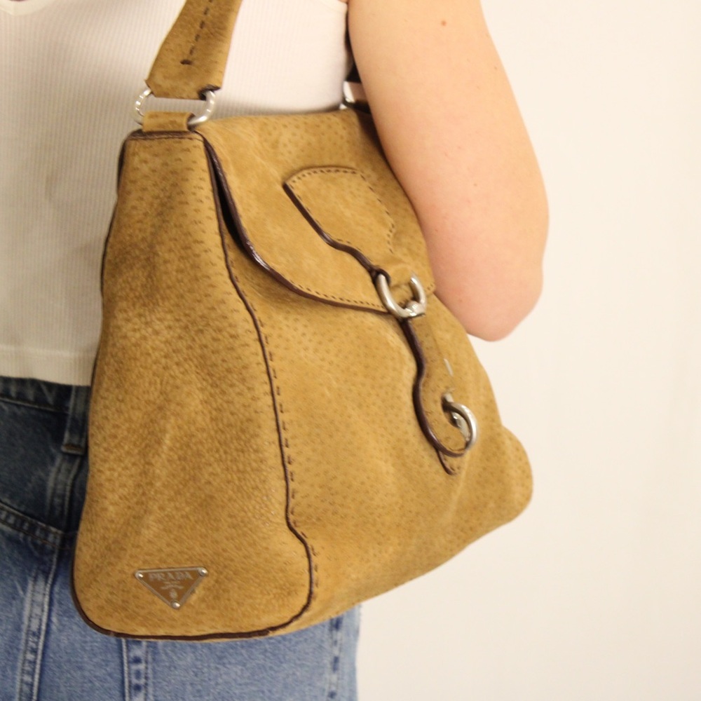 Prada Soft Leather Hobo Shoulder Bag with Silver Accents